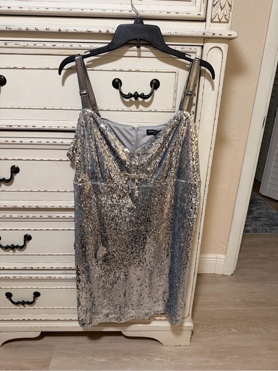 Johnny Wujek Dresses & Skirts - Sequin Mini Dress with chest cutout in Silver - Removable Bow